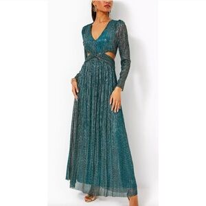 EUC Lilly Pulitzer Latrice Long Sleeve Maxi Dress Size 4 Metallic Blue Rhapsody
